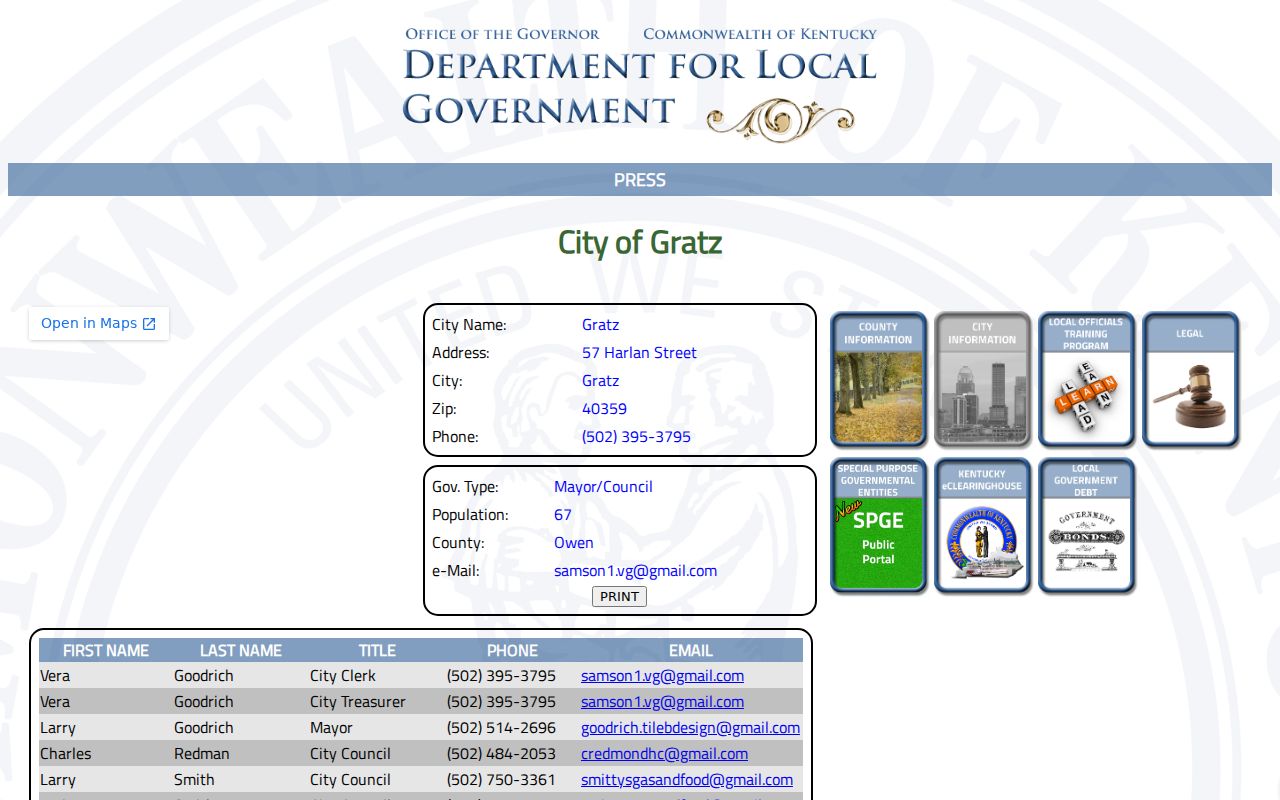 Official Gratz criminal records contact profile