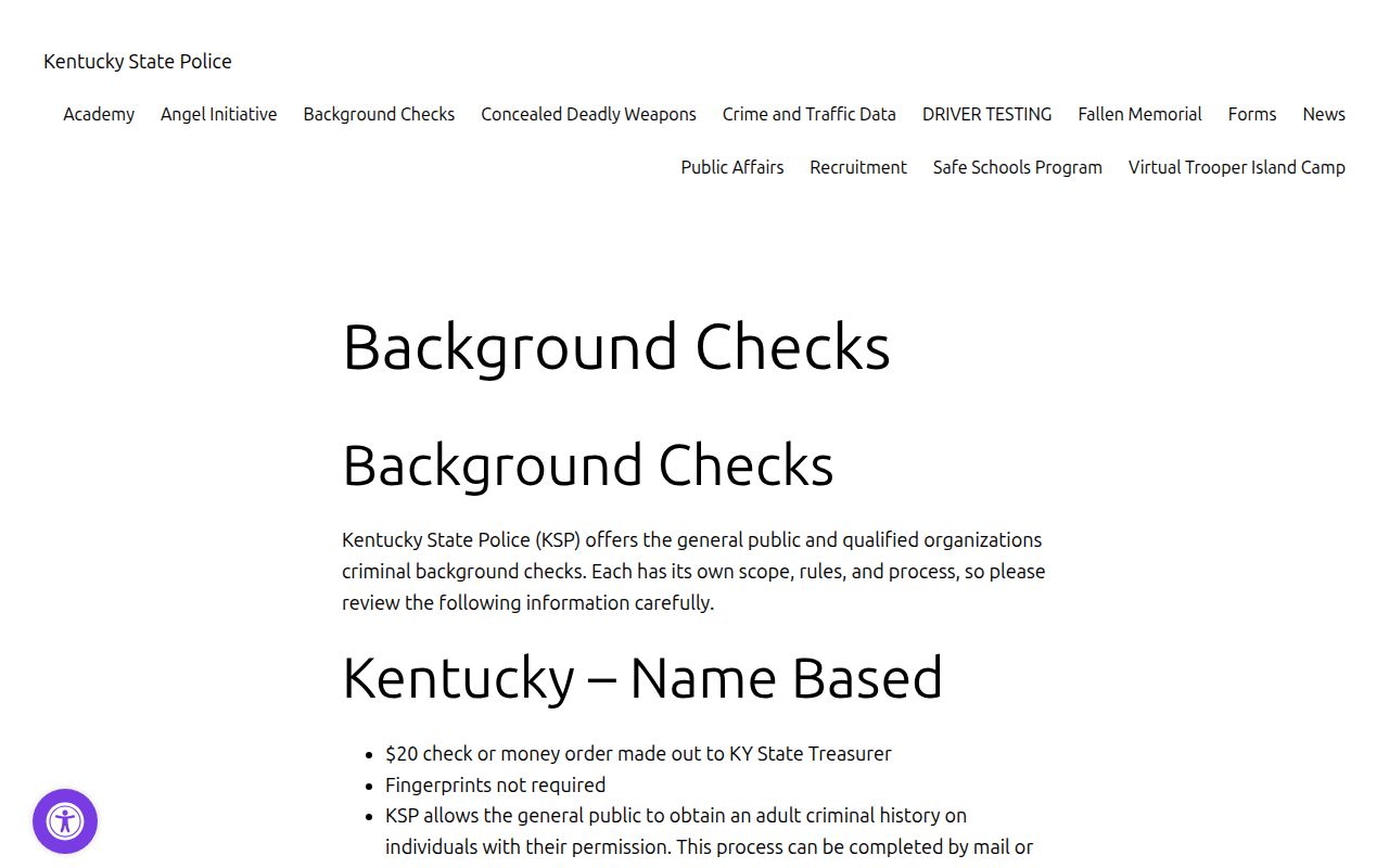 Owen County criminal history Kentucky State Police check