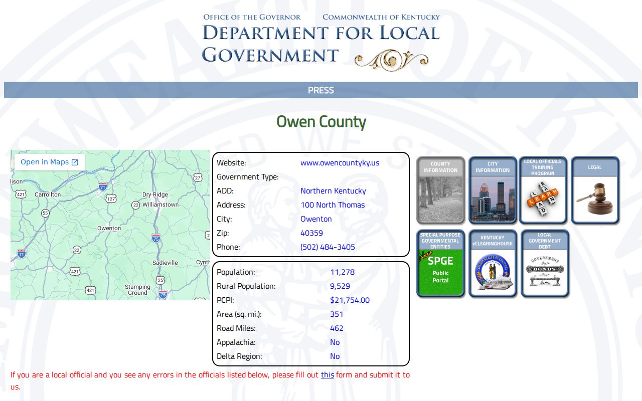 Owen County criminal history county profile
